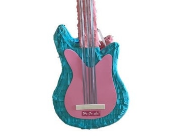 Gender reveal Electric Guitar Pinata 28" tall. Party Decorations and Supplies