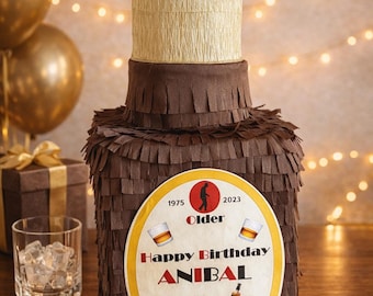 Whiskey Bottle Piñata – Personalized Birthday Piñata, Scotch Bottle Party Decor, Adult Birthday Gift, Funny Party Decoration (Piñata only)