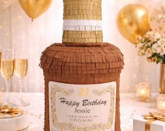 21st Birthday Bottle Piñata, Cognac Inspired Piñata, Elegant Party Decor, Luxury Birthday Decoration, Custom Name Piñata (Piñata Only)