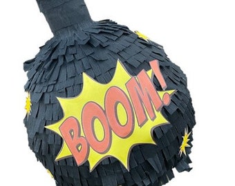 Black Boom Pinata 3D round 14in diameter. Party Decoration Supplies