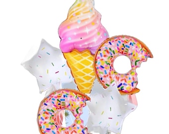 5PCS  Ice cream, Donuts with Shape Aluminum, stars Film Balloon. Birthday ballons, Festivals, summer party decorations and more