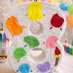 Art Palette Piñata Any Number 1–9, Paint Theme Birthday Party Decor, Kids Art Party Supplies, Creative Birthday Decoration (Piñata only)