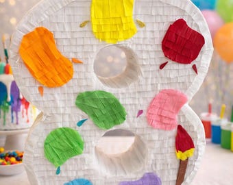 Art Palette Piñata Any Number 1–9, Paint Theme Birthday Party Decor, Kids Art Party Supplies, Creative Birthday Decoration (Piñata only)