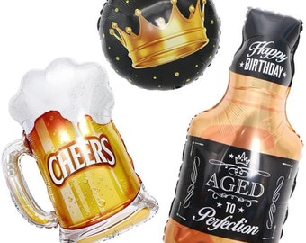 3PCS  Beer Mug, whisky and crown ballons with Shape Aluminum Film Balloon. Birthday ballons, Festivals,  wedding decorations and more