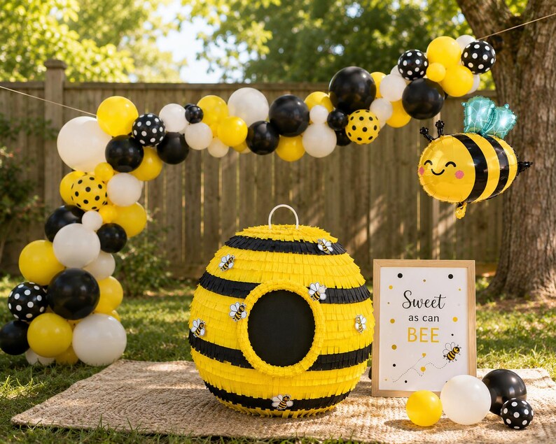Beehive Piñata – Bumble Bee Party Decor, Bee Baby Shower Decoration, First Birthday Party, Handmade Bee Theme, Party Bundle Available image 4