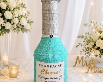 Wedding Champagne Bottle Piñata, Personalized Wedding Decor, Bridal Shower, Engagement Party, Matching Balloon Kit Available