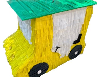 Yellow Golf Cart Pinata. Party Decorations. Medium Size (stick not included)