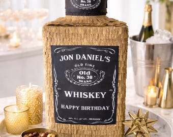 Custom Whiskey Bottle Piñata – 21st Birthday Party Decor, Adult Birthday, Bar Theme Party, Personalized Gift (Piñata Only)