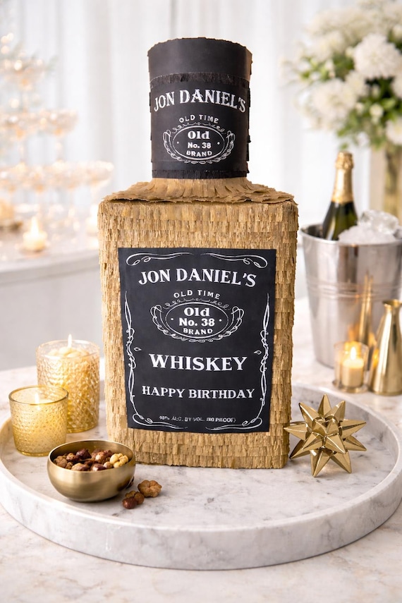 Custom Whiskey Bottle Piñata – 21st Birthday Party Decor, Adult Birthday, Bar Theme Party, Personalized Gift (Piñata Only)