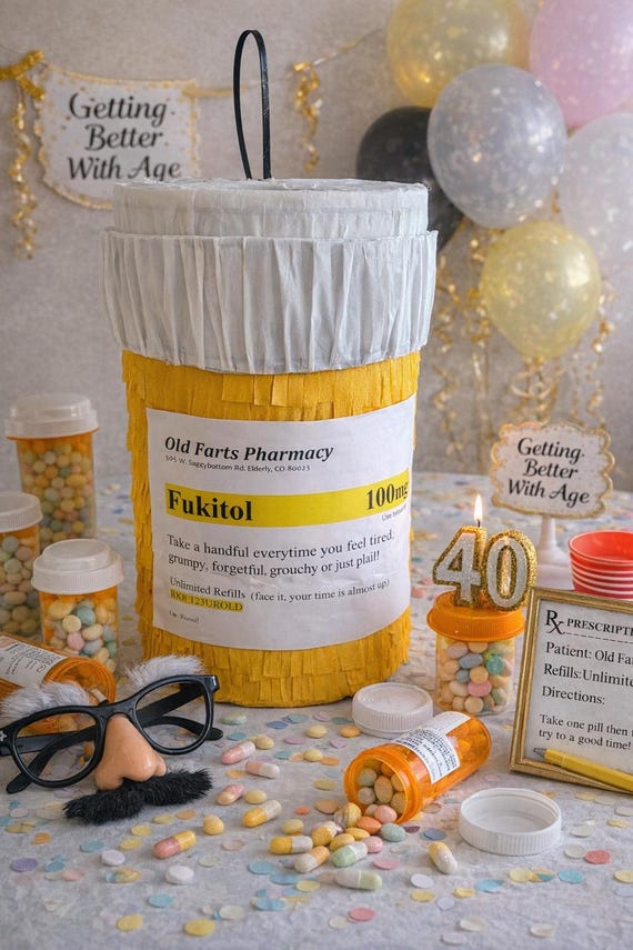 Funny Pill Bottle Piñata – Adult Birthday Party Decor, Over the Hill Gag Gift, Prescription Bottle Decoration (Piñata or Decoration Kit)
