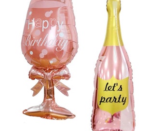 2PCS champagne & glass shaped foil Ballons. Party Supplies and Decorations