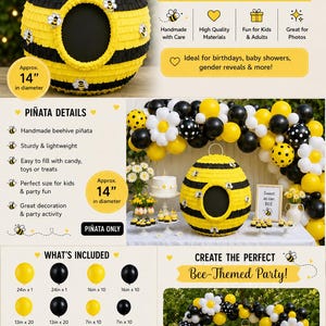 Beehive Piñata – Bumble Bee Party Decor, Bee Baby Shower Decoration, First Birthday Party, Handmade Bee Theme, Party Bundle Available Piñata + Ballons kit