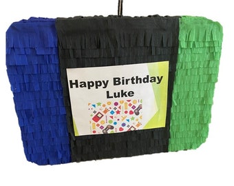 Video Game Console Pinata. Green and blue. Customize your prefer game. Birthday gamer parties. Party Decoration Supplies. (stick not included)