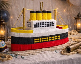 Classic Ship Piñata – Vintage Ship Party, Nautical Birthday Decor, Luxury Cruise Theme, Boat Party Decoration (Piñata only)