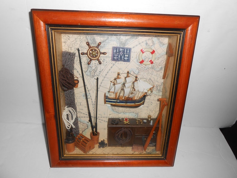 Vintage Nautical Shadow Box: Sailboat, Fishing Decor, Wooden Frame - Etsy