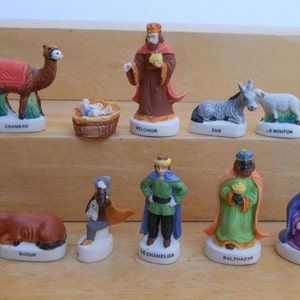 13 pc King Wiseman Nativity Set Holy family figurines signed France French miniature Feves Santon mini