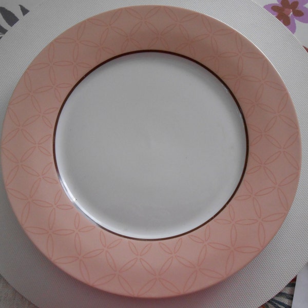 4 Martha Stewart dinner plates coral leaflet coral petals pink brown verge vintage