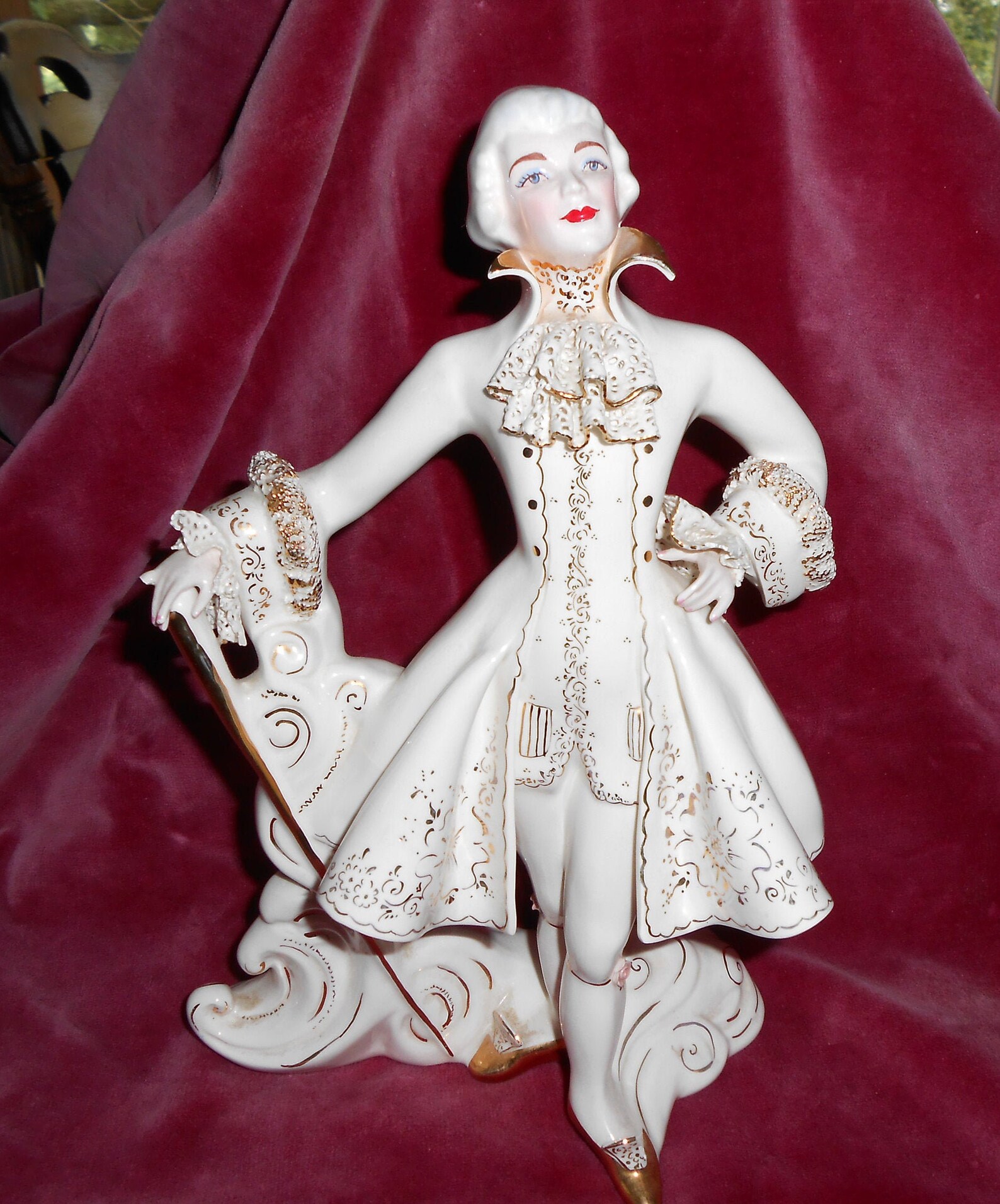 Buy Florence Ceramics Dresden Lace Figurine Man White Gold Victorian