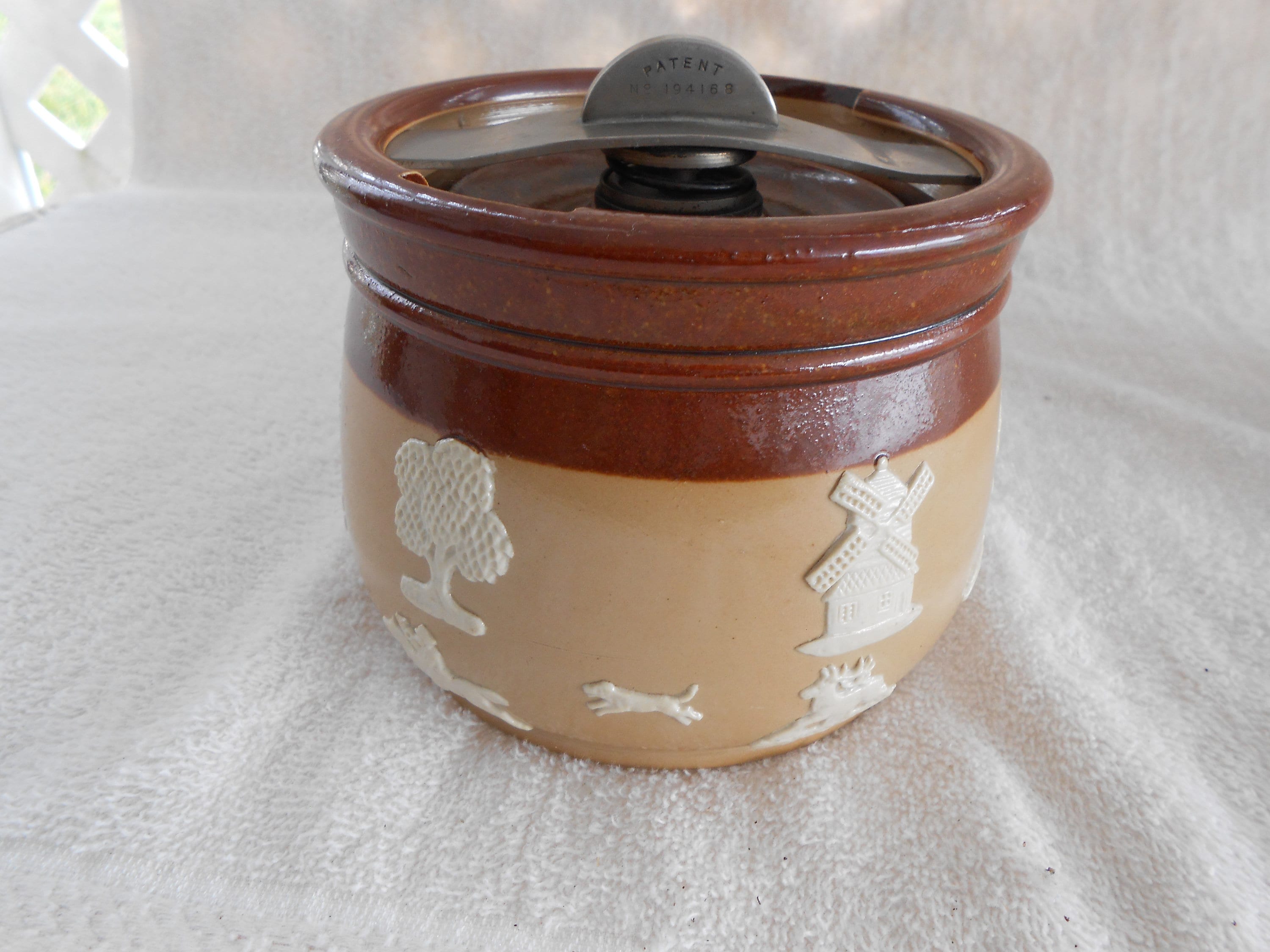 doulton lambeth tobacco jar Vintage Royal Doulton Lambeth Stoneware Ceramic Tobacco Jar Windmill  Hunting Party Scenes Rare