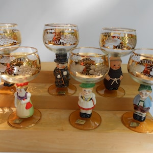 6 Goebel West Germany wine glass 14k gold trim set Hummel german vintage antique