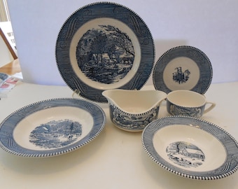 Juego de vajilla Royal China Currier Ives Old Grist Mill: Servicio para 4 personas.