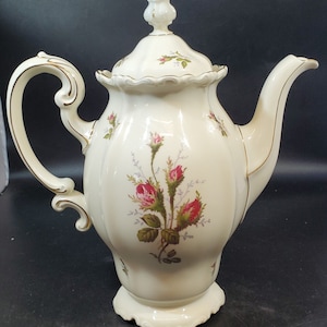 Rosenthal Pompadour Selb Germany moss rose coffee server pot pink roses mid century set