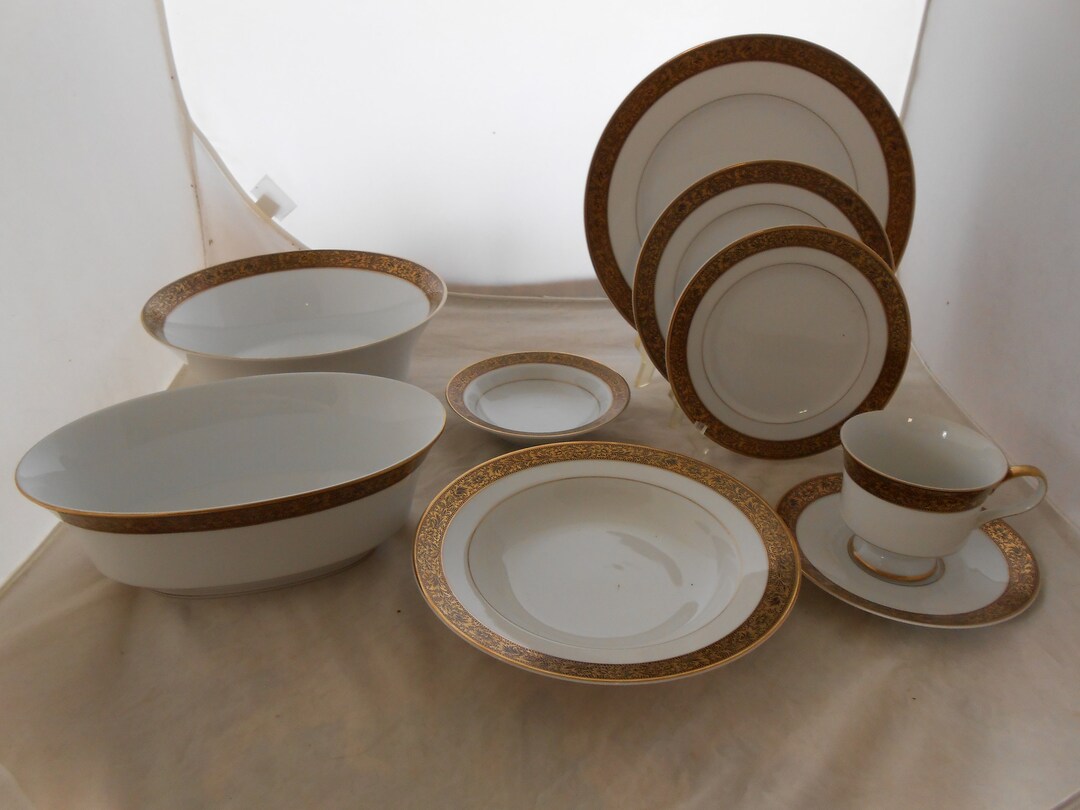 29 Pc Sango Hampton 3758 Gold Black Dinnerware Lot Dinner Etsy