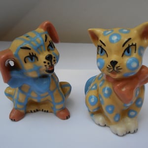 Vintage Ceramic Arts Studio Gingham dogs dog puppy calico cat salt pepper SHAKERS Madison Wi