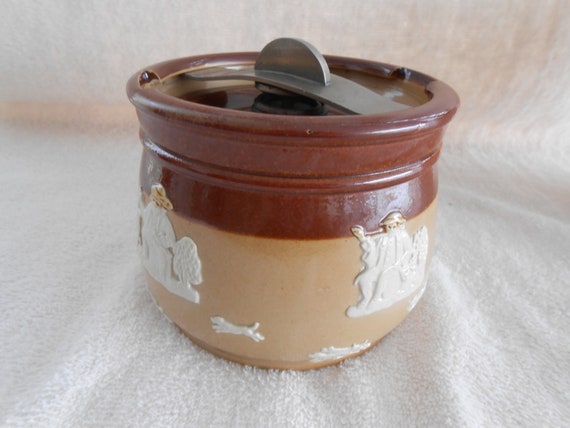 Vintage Royal Doulton Lambeth Stoneware Ceramic Tobacco Jar Windmill Hunting Party Scenes Rare