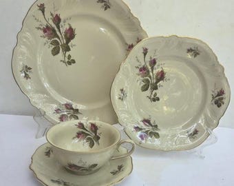 15pc Rosenthal Park Lane continental Dinnerware Set: Pink Roses, Gold Trim Moss Rose (Germany)