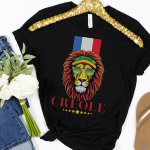 Creole Flag w/ Lion & Sunglasses Tshirt, Creole Flag African Colors tee shirt, Creole French African, Louisiana, NOLA, Comfort Colors, Lion