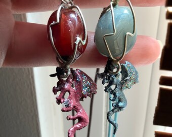 Burgundy, Blue, Black, Purple or Pink Dragon with Crystal Necklace Dungeons and Dragons Jewelry/Necklace Hand-painted One-of-a-kind Fantasy