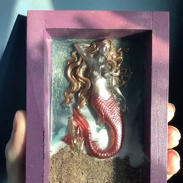 Resin Siren Mermaid Purple Jewelry Tray with Resin Ocean Sand Keepsake Treasure Box Handmade Miniature Island Your Choice of Siren