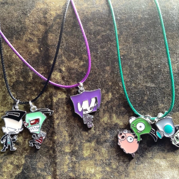 Invader Zim Charm Necklace or Necklaces Choice of Zim Gir Dib Gaz with Matching Necklace Cord
