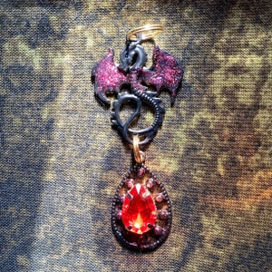 Made To Order Black Blood Dragon Necklace Red Dragon Necklace Dungeons and Dragons Teardrop Jewelry Choose Color