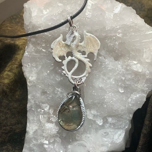 ON SALE White Dragon Necklace Crystal Sparkle Dragon with Mother of Pearl Dungeons and Dragons Jewelry Mythical Creature Fantasy Necklace