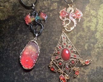 Red and Gold Dragon Necklace Faux Sunset Geode Dragon Necklace Dungeons and Dragons Jewelry One or Both