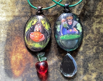 ON SALE Evil Queen from Snow White Cameo Necklace Poison Apple Mirror Disney Necklace Last One