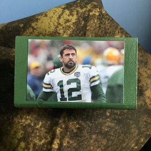 Aaron Rodgers Green Bay Packers Football Inspired Small Keepsake Box Hand-Painted Black and Green NHL Quarterback
