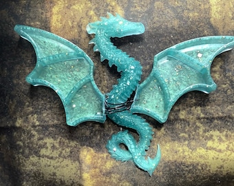 3-D Resin Dragon Jewelry Tray Trinket Tray Wing Ring Dish Dungeons and Dragons Teal and Gold Dragon Jewelry Box
