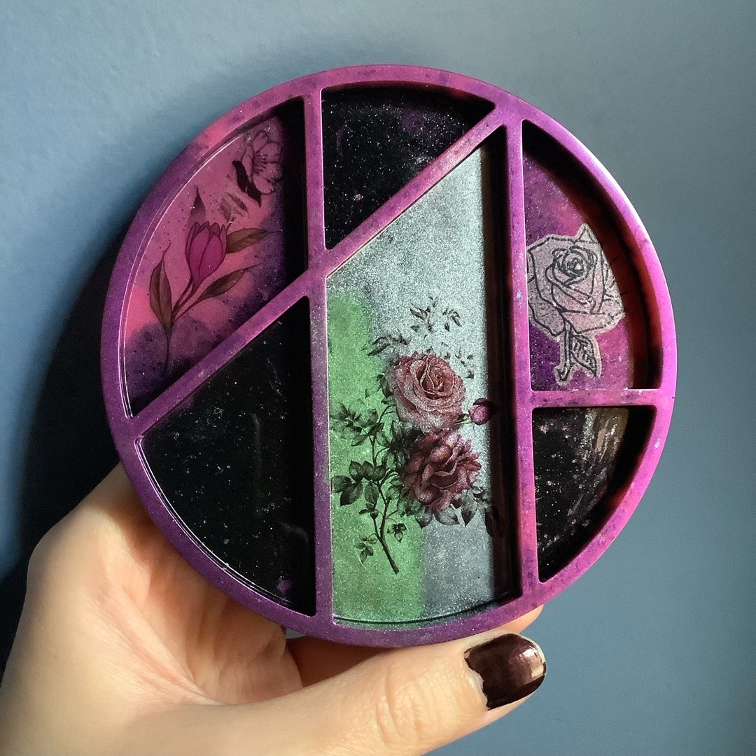 Resin Jewelry Tray Pink Flowers Pink and Black Trinket Tray Ring Dish