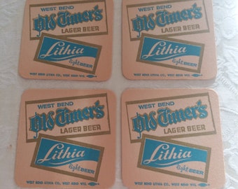 Vintage West Bend Old Timers Lager Lithia Beer Coasters Lot of 4 Advertising NOS