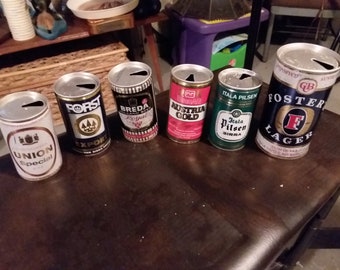 Vintage Foreign Beer Can Lot Steel Brewerennia Fosters Italy Holland Austria Gold