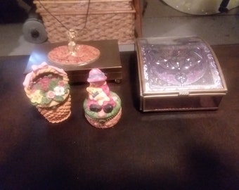 Vintage Lot of 4 Trinket Jewelry Boxes Stones Mirror Floral