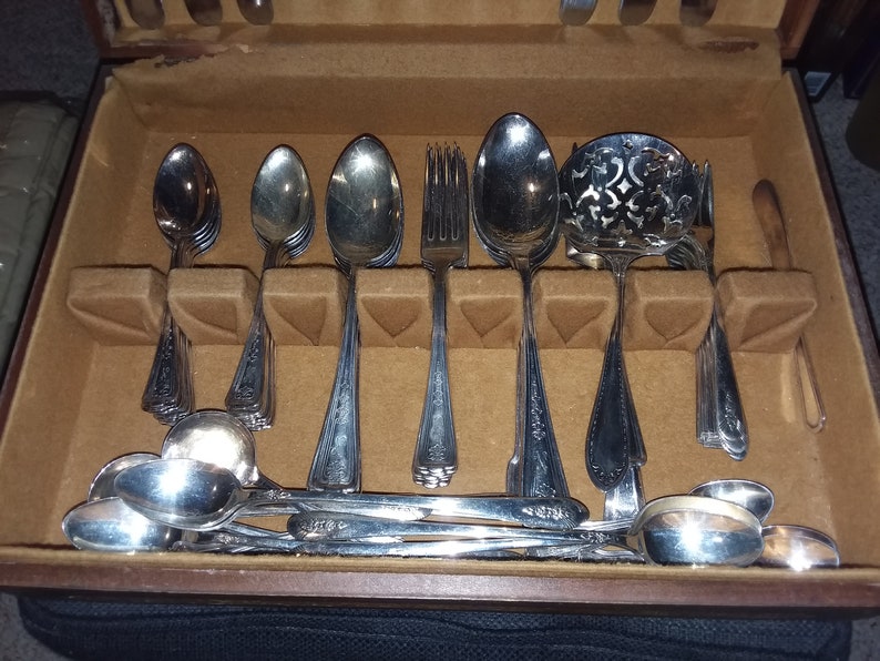 Antique 1847 Rogers XS Triple Plate Silverware Set Wood Case Etsy
