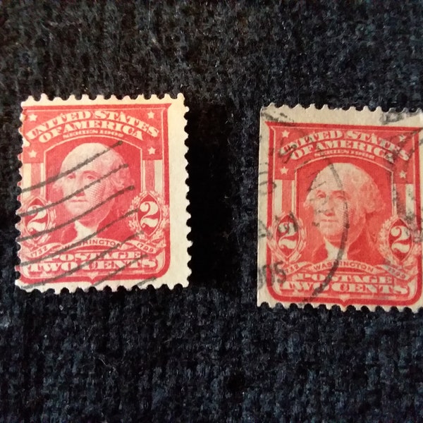 Vintage 2 Cent George Washington US Postage Stamp Red Lot of 2 Cancelled Antique