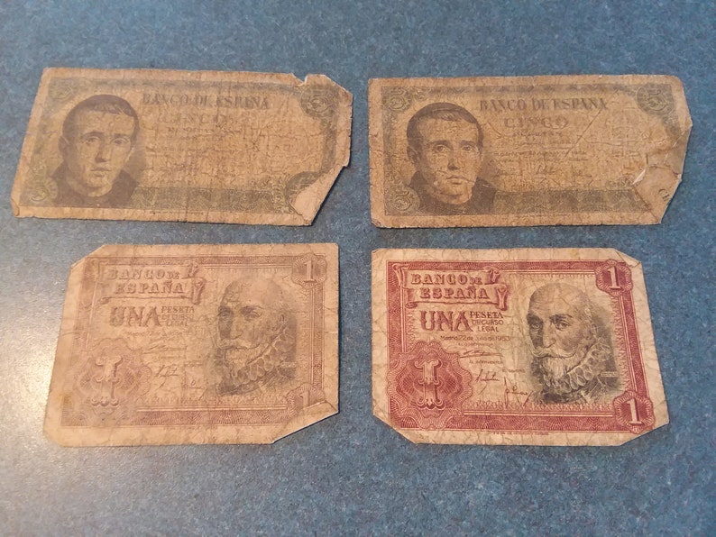 Vintage Spanish Paper Currency Lot of 4 Espania Fractional Money Bank Collectible