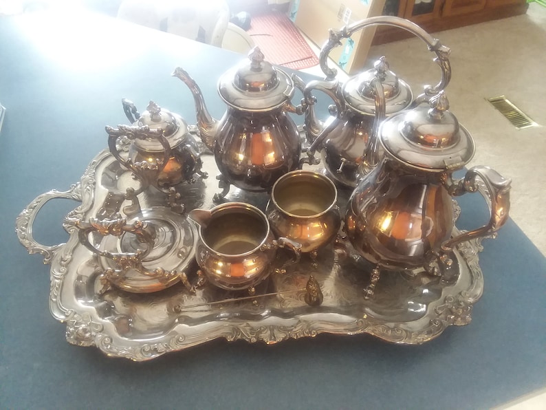 Antique Silver on Copper Tea Service Massive 9 Pieces Fine Etsy