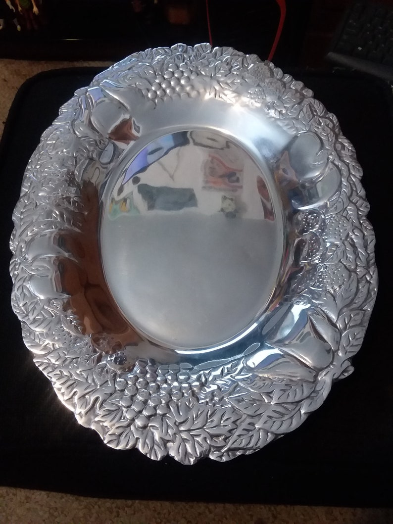 Vintage Pewter Serving Platter Bowl Tray Fruit Heavy Dining Etsy