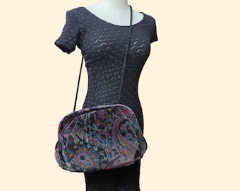 1980s Paisley and Floral Velvet Crossbody Purse